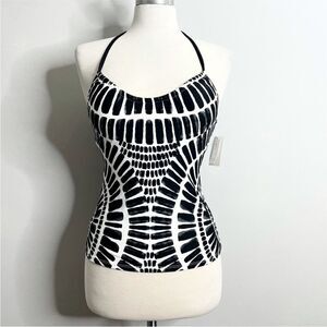 Trina Turk black white geo print halter Tankini top 6
